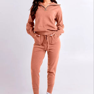 Conjunto Deportivo Ligero de Dos Piezas para Mujer, Reflectante, 100% Algodón, Sudadera de Manga Larga con Media Cremallera y Pantalones Deportivos - Product Image 1