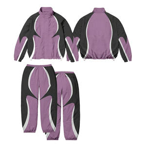 Vente en gros Tendance Logo personnalisé Veste et pantalon à fermeture éclair Ensemble de survêtement en polyester et nylon Ensemble de survêtement de sport coupe-vent pour hommes - Product Image 1