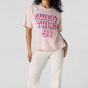 Camiseta con estampado de abullonado para mujer, ropa de calle de gran tamaño, Camiseta de algodón para mujer, Camiseta con estampado de abullonado a la moda al por mayor - Product Image 3