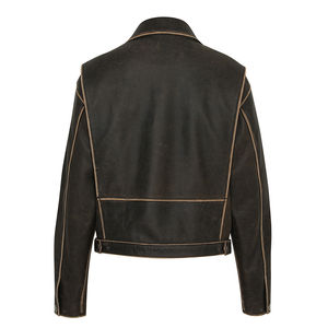 Chaqueta de piel de oveja auténtica para mujer de calidad superior Bolsillos laterales duraderos OEM con cremallera Cuello vuelto de invierno - Product Image 3