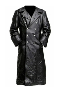 Manteaux longs en cuir véritable authentique pour hommes, faits à la main, noirs, épais, pour l'hiver, coupe ajustée, style trench classique - Product Image 6