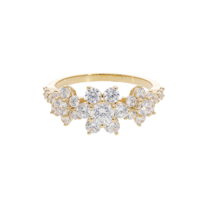 Anillo Clásico de Mujer en Oro Amarillo de 14K con Baño de Rodio, Diseño Floral Exquisito con Diamantes Naturales de Corte Brillante, 2.5gm - Product Image 1