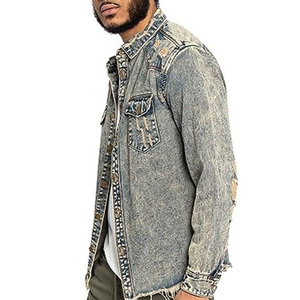 100% coton Denim vestes hommes décontracté couleur unie poche mince veste Style haute qualité vêtements Denim veste pour homme - Product Image 1