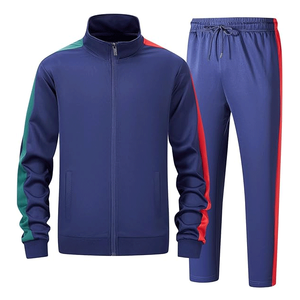 Tenues de sport 2 pièces décontractées à motif uni pour hommes, veste à fermeture éclair complète à manches longues, pantalons de survêtement décontractés pour l'hiver, grande taille - Product Image 1
