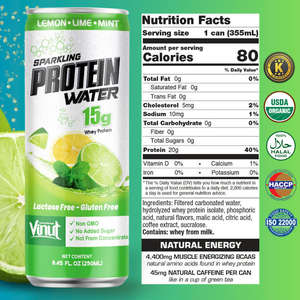 VINUT Trending Sparkling <b>Protein</b> <b>Water</b> Aroma Lemon Lime Mint 250ml Carbonated Drinks OEM ODM Customization Low MOQ Free Sample - Product Image 3