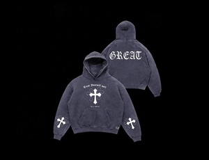 Sudadera con capucha de color personalizado, cómoda, con efecto acid wash para hombre, de algodón sostenible, mezcla antiarrugas. - Product Image 4