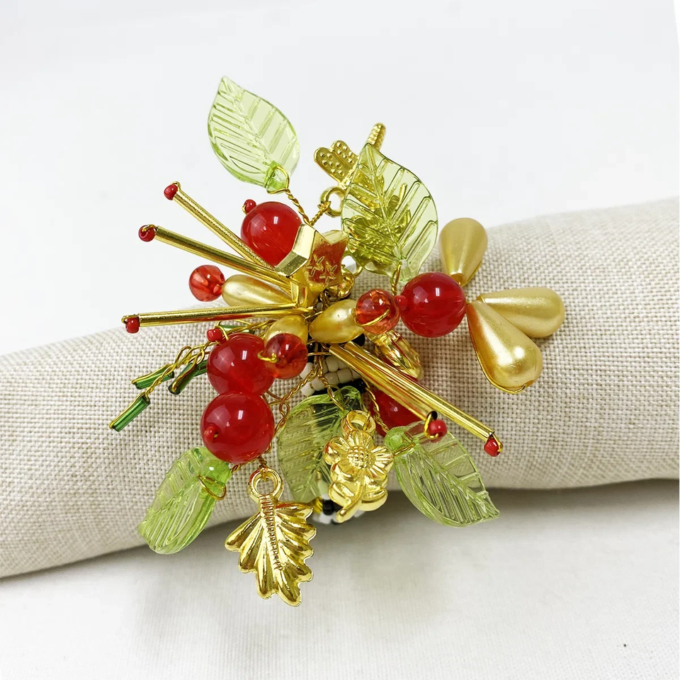 Excellent Look Metal Golden Beaded Napkin Ring With Flower Design Private Label For Weddings And Parties Metal Table Decor