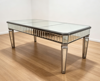 Table à manger en verre miroir 10 places, location pour événements de mariage, hôtel, villa, pliable, qualité supérieure, couleur argent antique, en bois
