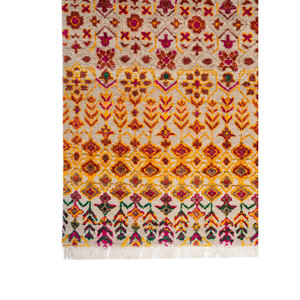 พรมขนสัตว์และไหมถักมือลายออโรร่าโกลด์ ลายเรขาคณิตและนามธรรม สำหรับห้องนั่งเล่น ห้องโถง ทางเดิน รูปทรงสี่เหลี่ยมผืนผ้า รุ่น-SKWS-139 - Product Image 4