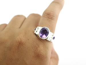 Bague en argent sterling 925 faite à la main avec améthyste naturelle ovale, pierre de naissance de février - Product Image 4