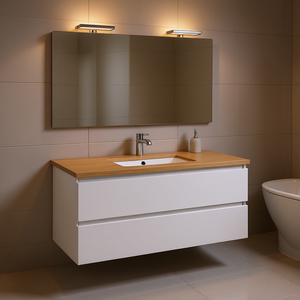 2C 2V White 120 cm Export Cabinet with Natural Oak Top 120x60 <b>Mirror</b> and 2 Belize Lamps-Bathroom <b>Sets</b> - Product Image 3