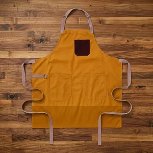 Classic Bib <b>Apron</b> <b>Canvas</b> Mustard Yellow Adjustable Waist Two Pockets Reusable Water Resistant Cooking <b>Apron</b> - Product Image 1