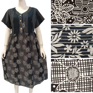 Venta al por mayor de las mujeres del Vintage vestido casual negro lindo patrón simple modelo natural cintura botón lavable para uso diario - Product Image 1