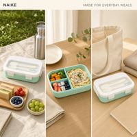 Boîte à lunch en fibre de blé avec plateau à ustensiles intégré, couvercle à fermeture à pression, récipient portable pour préparation de repas, pour le bureau, l'école, les voyages et les dîners
