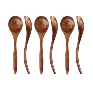 Cucharas de madera asiáticas naturales hechas a mano de 7 pulgadas para sopa Café Ensalada Postres Chips Snacks Cereal - Product Image 1