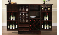 Meuble en bois de teck massif artisanal, écologique et durable, style antique, pour bar à vin, avec étagères de rangement et porte-bouteilles