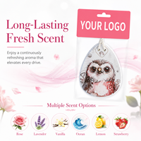 Diffuseur de parfum pour voiture en forme de hibou, avec logo personnalisé, senteurs longue durée rose, lavande, vanille, frais, en papier suspendu.