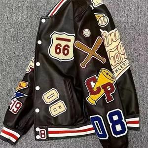 2023 hommes rétro tendance Baseball uniforme vestes toile manteau court multi-lettre broderie blanc haute rue pour printemps automne - Product Image 2