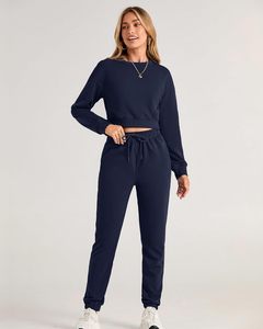 Luxe femmes Streetwear à capuche solide survêtement deux pièces ensemble tissu de haute qualité pour Premium confort mode Fitness Yoga - Product Image 4