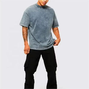 New Heavyweight Distressed Acid Wash Men T Shirt Front Pocket Wholesale Blank Streetwear - Product Image 4
