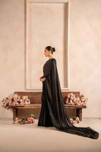 Nouveau sari en soie artificielle pour femmes, bordure en tissu doux, pièce de chemisier, fait à la main, tenue de soirée, style long Anarkali, longueur au sol, ample - Product Image 3