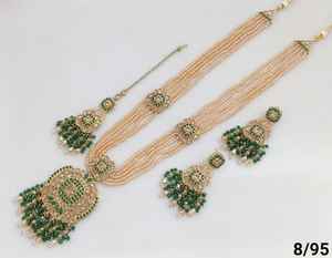 Joyería de mujer más de moda para la función de boda india CZ piedra tachonada con perla trabajo collar largo conjunto pendientes Mangtika conjunto - Product Image 4