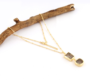 Collier délicat en quartz naturel à pois, plaqué or, pendentif, ravissant câble, chaîne, pendentif en pierres précieuses, cadeau - Product Image 2