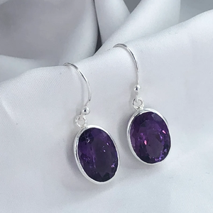 Meilleure qualité 925 en argent Sterling fait à la main Boho Hippie boucle d'oreille améthyste naturelle pierre précieuse cadeau chrétien bijoux en gros - Product Image 1