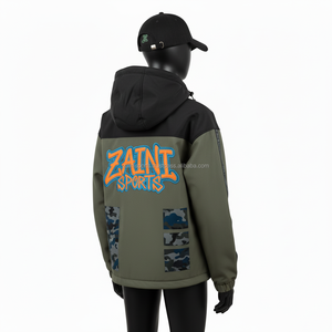 Veste softshell pour femmes Tissu polyester coupe-vent Conception à capuche olive et noire Logo brodé personnalisé Veste softshell pour femmes - Product Image 5