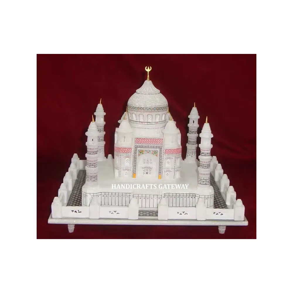 Preciosa piedra de mármol blanco hecha a mano Taj Mahal hermosos mini modelos para fines de regalo y decoración del hogar al mejor precio bajo