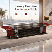 Table de Conférence Exécutive de Luxe, Mobilier Moderne pour Salle de Réunion avec Plateau en Placage de Palissandre et Système de Gestion des Câbles