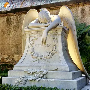 White Marble Western Customized Carving Monument Crying Angle Tombstone Sculpture