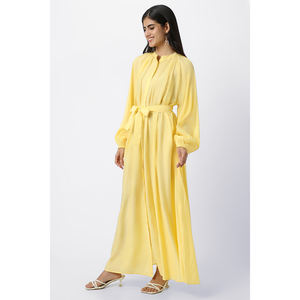 Alta calidad OEM ODM forma redondeada cuello manga larga longitud completa mujeres Maxi vestido cinturón en la cintura en la fabricación al por mayor - Product Image 1