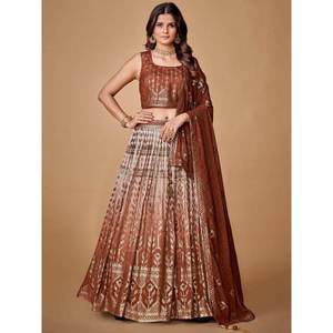 Increíble Lehenga Choli de Georgette con Lentejuelas Marrones para Bodas - Product Image 3