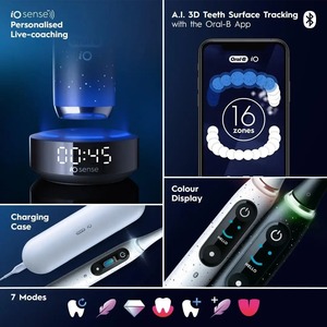 แปรงสีฟันไฟฟ้าแบบชาร์จไฟได้10ชุดพร้อมเซ็นเซอร์แรงดันหัวแปรง4หัวเคสเดินทาง Oral-B IO