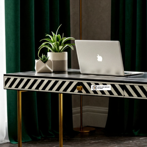 Escritorio de Estudio Artesanal con Incrustaciones de Hueso, Duradero, con Cajón y Almacenamiento, Patrón Geométrico, Mesa de Escritura con Patas de Latón - Product Image 6