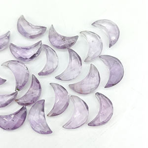 Pink Amethyst Faceted Crescent Moon Shape Gemstone Jewelry Making 12mm, Loose <b>Hand</b> Carved Amethyst Carving Moons Briolette Beads - Product Image 4