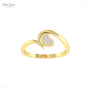 Artículos de Venta caliente, venta al por mayor, anillo de corazón delicado de oro puro de 14K para mujer, juego de pavé de 1,5mm, joyería fina delicada de diamante blanco para ella - Product Image 3