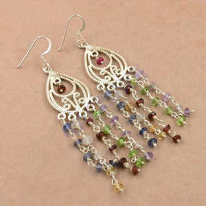 925 Silver Chandelier <b>Earrings</b> with Gemstone Dangles Fashion Accessory for Women - Product Image 1