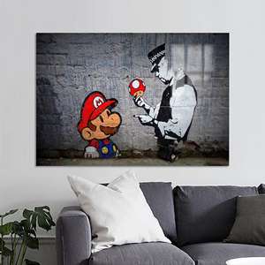 Arte en Lienzo de Super Mario Graffiti: Decoración para Sala de Juegos Estilo Banksy, Vidrio - Product Image 1