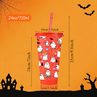 Gobelets personnalisés pour fête d'Halloween 24oz en plastique pailleté avec couvercle et paille, vente en gros, réutilisables, motif tête de mort sucrée