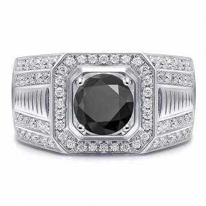 Anillo de Plata con Marca de Calidad para Hombre con Diamante Negro y Ópalo - Product Image 2