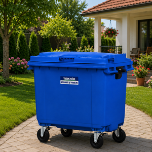 Turkish Manufacturer 660 Liter HDPE Plastic Standing 4-Wheel Eco-Friendly Blue Recycling Garbage <b>Bin</b> Indoor/Outdoor Use - Product Image 1