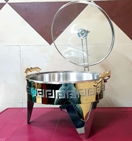 Réchaud de luxe en acier inoxydable avec couvercle en verre pour buffet, nourriture d'occasion, restaurant, hôtel, restauration, capacité de 5L, motif rond