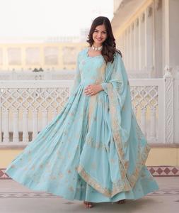 Ropa tradicional india Faux Georgette Heavy Zari y lentejuelas bordado trabajo Anarkali hermosos vestidos con trabajo Dupatta Set - Product Image 1