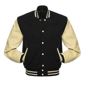 Vestes en cuir Letterman Varsity pour hommes grande taille Vestes de baseball d'hiver Broderie Bloc de couleur Côtelé Col montant Toile - Product Image 1