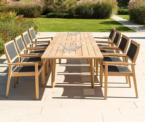 Ensemble moderne de salle à manger de jardin en bois massif Robin à 8 places Finition naturelle pour extérieur et intérieur pour hôtels, villas et parcs - Product Image 1