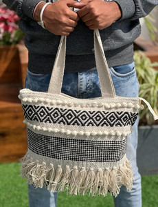 กระเป๋าโท้ทผ้าป่านสานแบบยั่งยืนเป็นมิตรกับสิ่งแวดล้อมสำหรับผู้หญิงกระเป๋าถือผ้าฝ้ายธรรมชาติกระเป๋าแฟชั่นสำหรับวันหยุดและช้อปปิ้งสไตล์วีแกน - Product Image 2