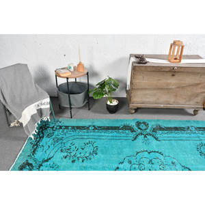 Vintage Turkish <b>Rug</b> <b>Traditional</b> Blue 5.7 X 9 ft Wool Patchwork Design Latex Backing Plush Pile Height <b>for</b> <b>Living</b> Hallway Bedroom - Product Image 3