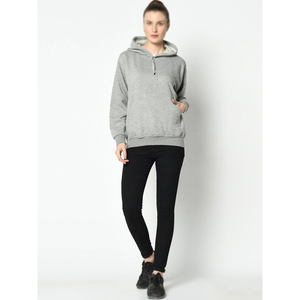 Sweat-shirt à capuche gris chiné uni pour femme, confortable et décontracté, personnalisation de marque, fournisseur en gros - Product Image 6